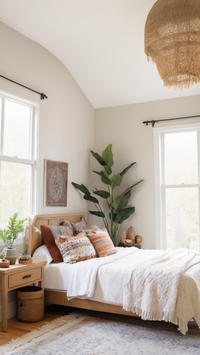 bohemian bedroom decor, boho bedroom furniture, boho bedding set, white boho duvet, boho chic room