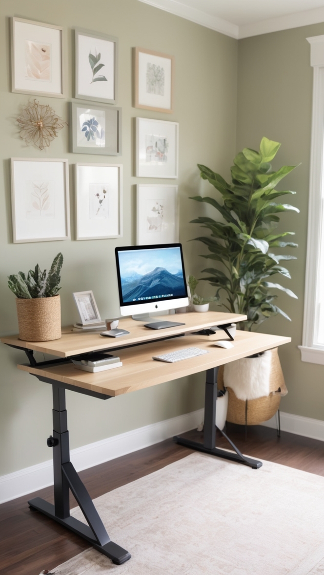 home office furniture, ergonomic office chair, adjustable standing desk, home office organization, dual monitor setup