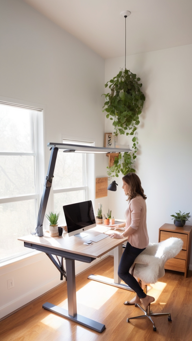 home office furniture, ergonomic office chair, adjustable standing desk, home office organization, dual monitor setup