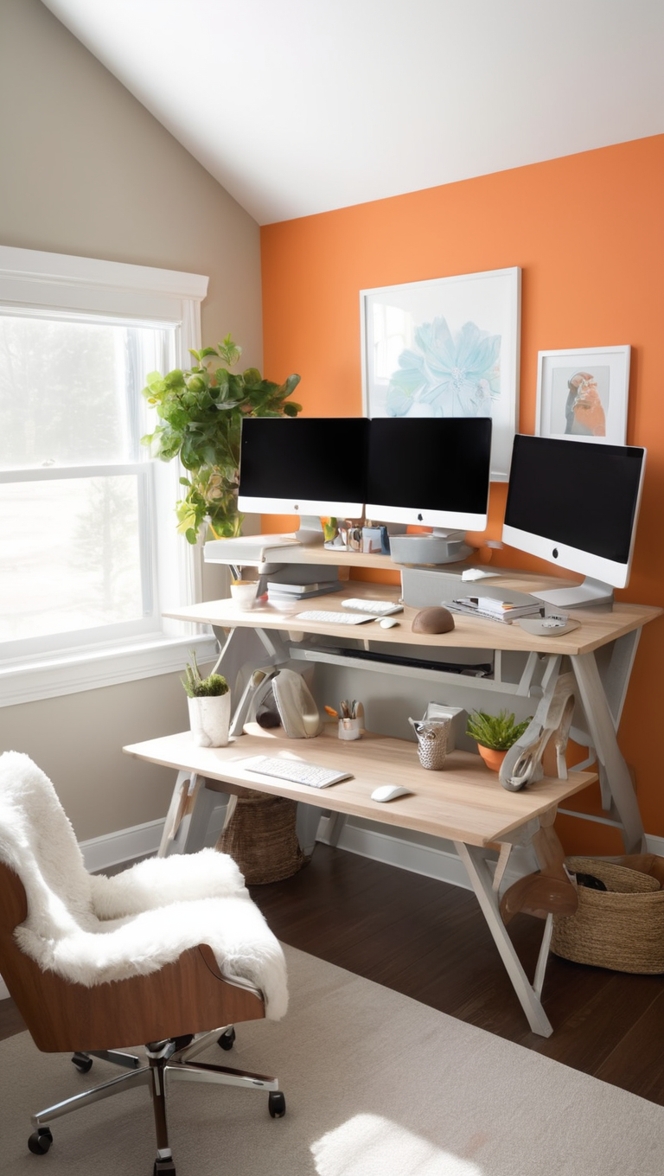multiple monitor setup, home office desk, productivity tools, dual monitor stand, ergonomic office setup