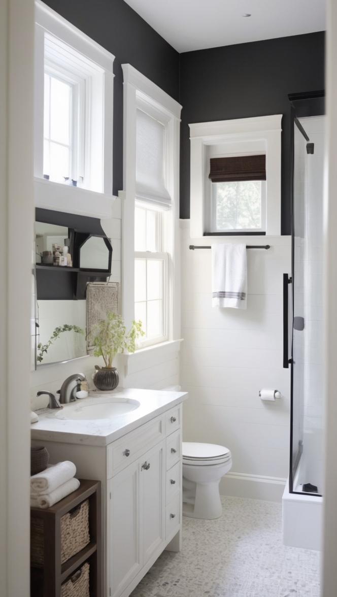 small bathroom renovation, black and white bathroom decor, small bathroom design, bathroom remodeling ideas, modern bathroom design