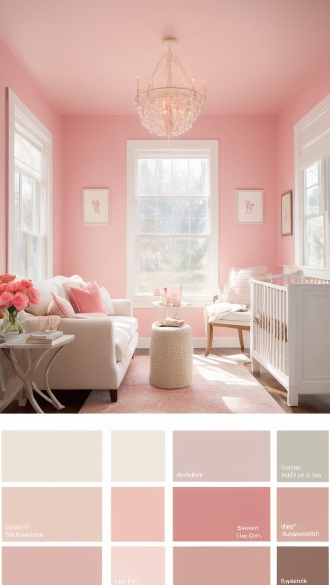 pink color scheme, pastel pink palette, blush pink colors, rosy pink hues, dusty pink paint