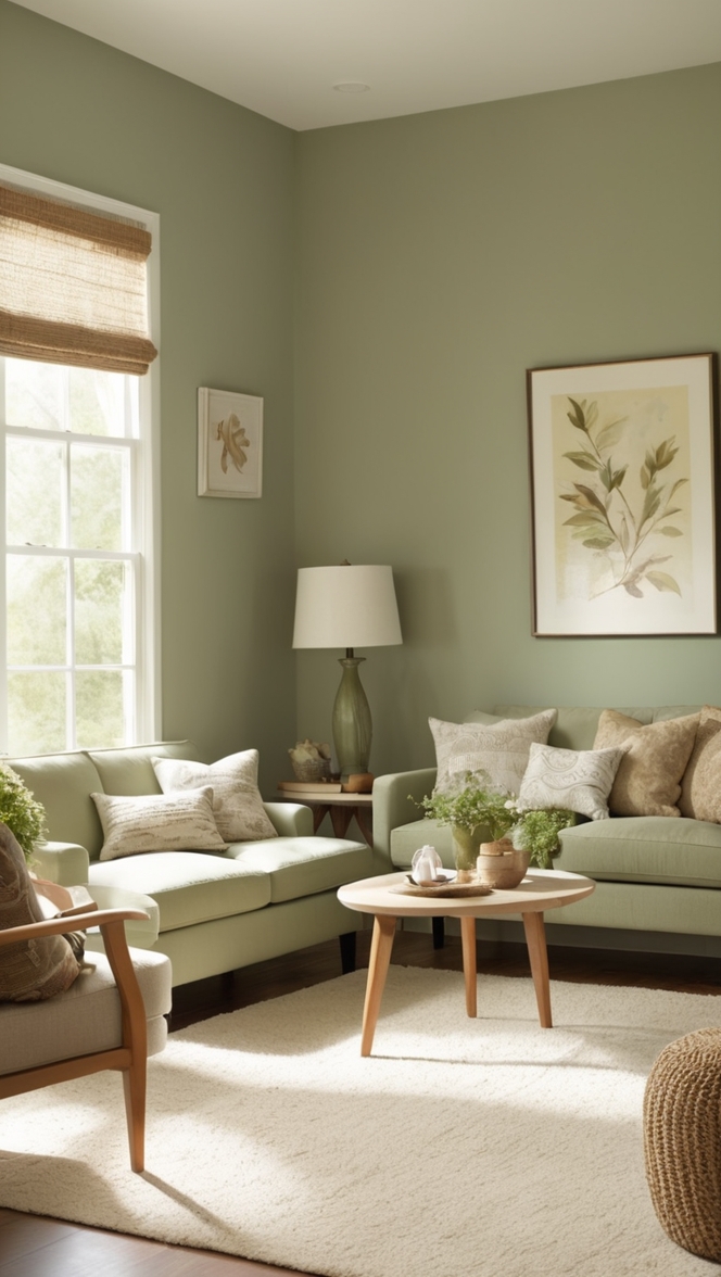 sage green sofa, sage green decor, sage green curtains, sage green walls, sage green furniture