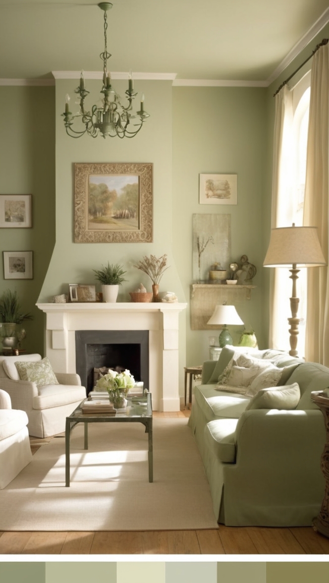 green living room decor, cream sofa, trendy sage green, chic living room ideas, modern green furniture
