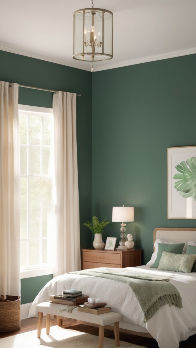 dark green bedroom decor, elegant bedroom design, luxury bedroom inspiration, cozy bedroom ideas, stylish bedroom furniture