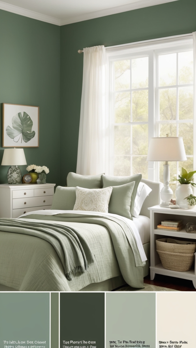 dark green decor, 
dark green paint, 
forest green bedroom, 
emerald green room, 
deep green walls