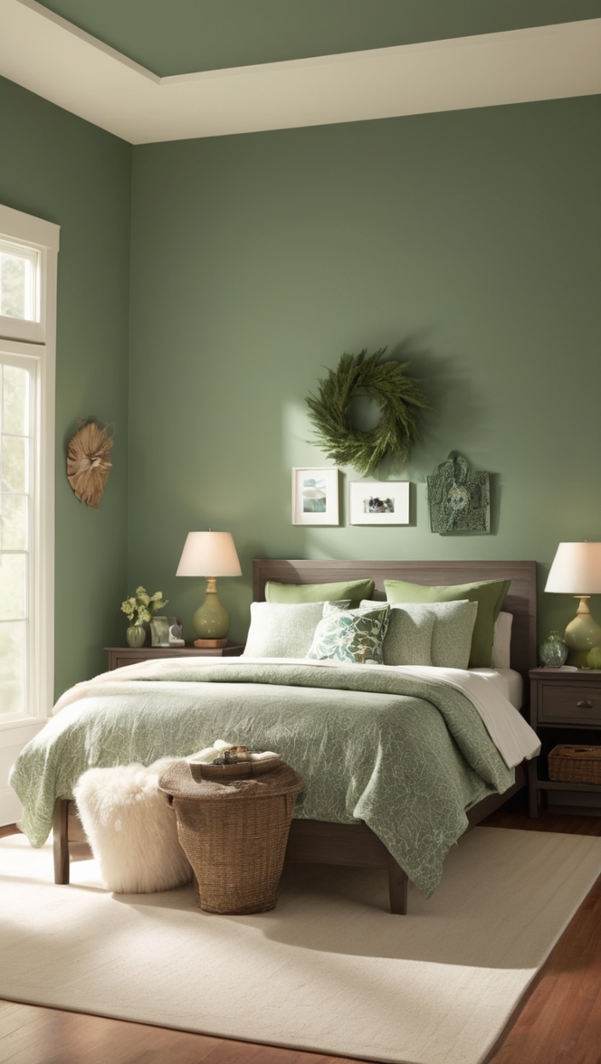 emerald green bedroom, botanical bedroom decor, nature-inspired bedroom, eco-friendly bedroom design, sustainable bedroom furnishings