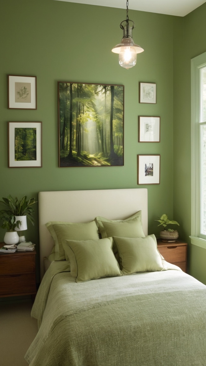 emerald green bedroom, botanical bedroom decor, nature-inspired bedroom, eco-friendly bedroom design, sustainable bedroom furnishings