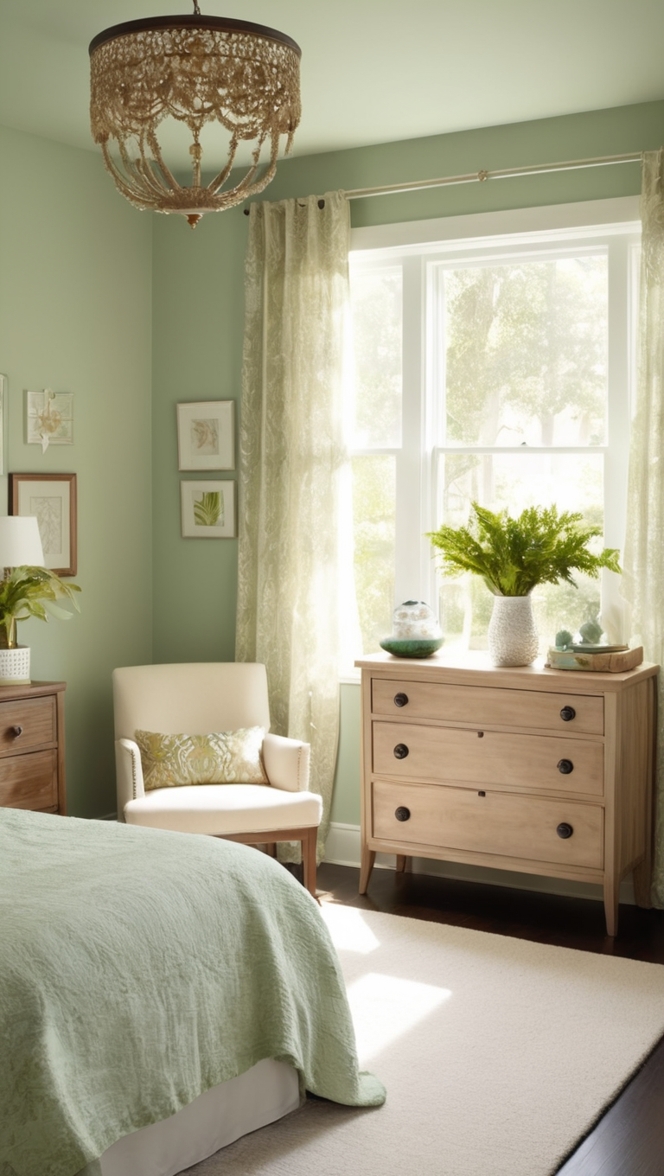 green bedroom decor, beige bedroom furniture, stylish bedroom design, modern bedroom inspiration, elegant bedroom makeover