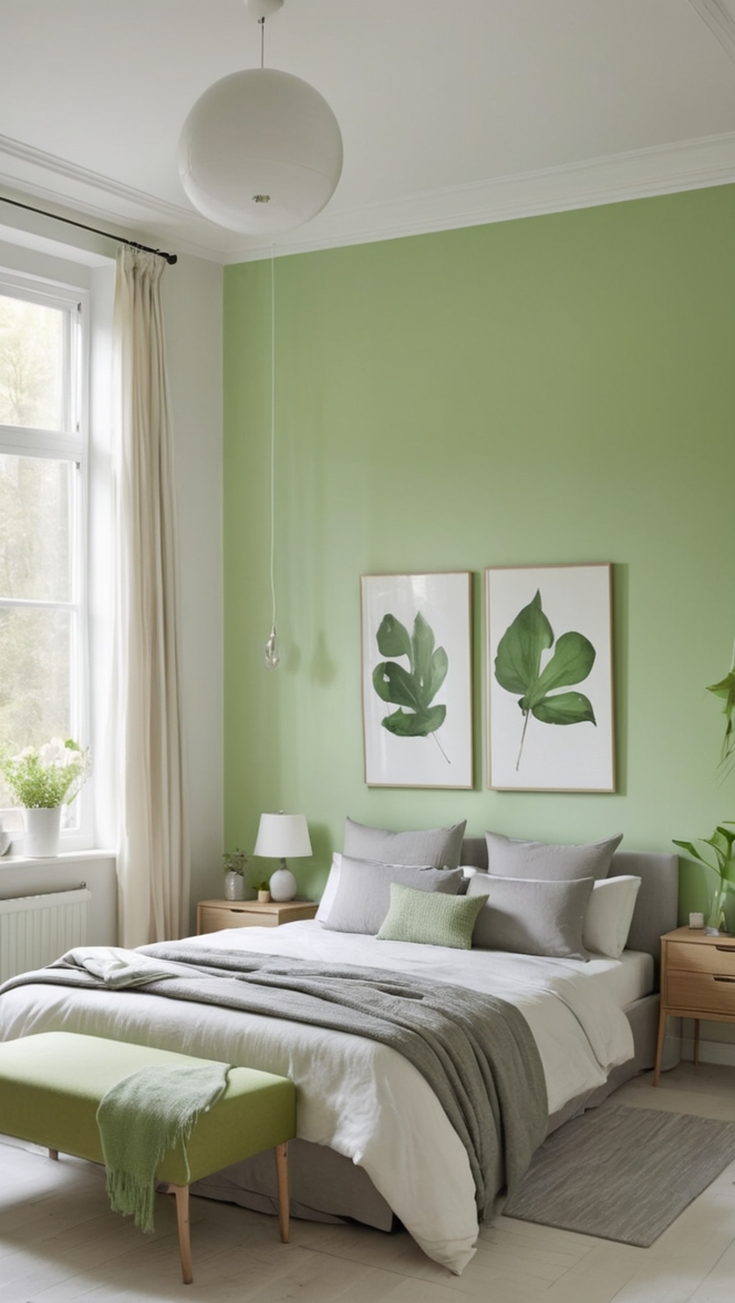 green and grey decor, green grey walls, green and grey bedding, green and grey paint, green and grey furniture
