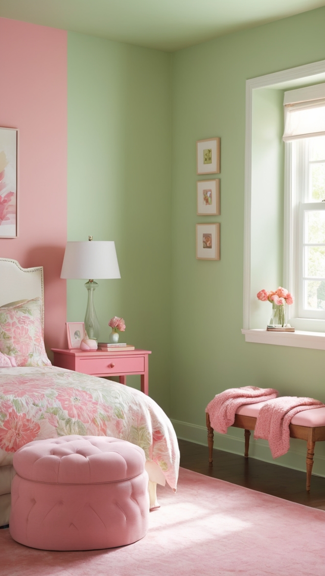 green and pink bedding, green and pink decor, pink and green bedroom ideas, pink and green bedroom accessories, green and pink bedroom design