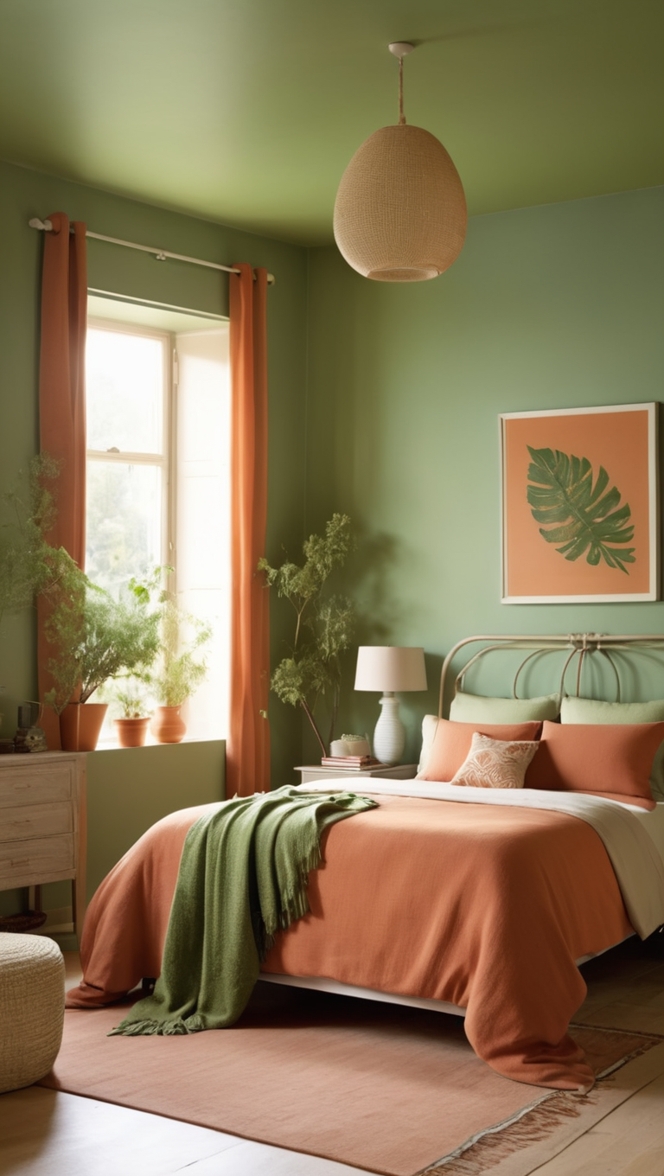 green and terracotta bedroom ideas, green and terracotta bedroom decor, green and terracotta bedroom color scheme, green and terracotta bedroom inspiration, green and terracotta bedroom design