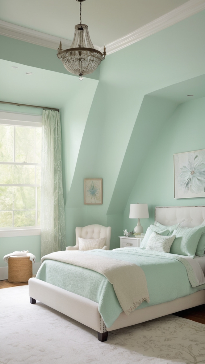 mint green paint, mint green decor, mint green bedding, mint green curtains, mint green walls