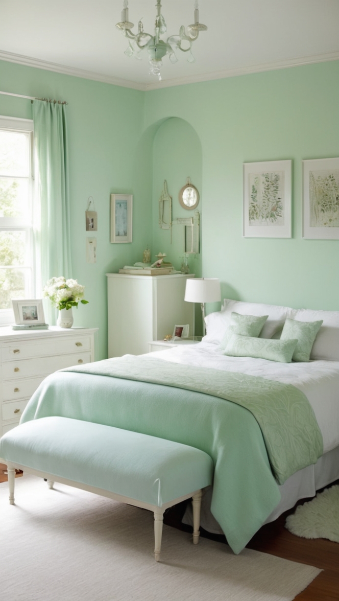 mint green paint, mint green decor, mint green bedding, mint green curtains, mint green walls