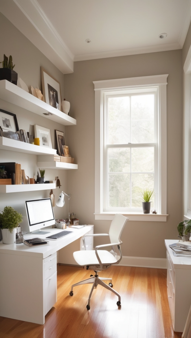 modern home office design, home office furniture, sleek office desk, compact office storage, stylish work from home solutions