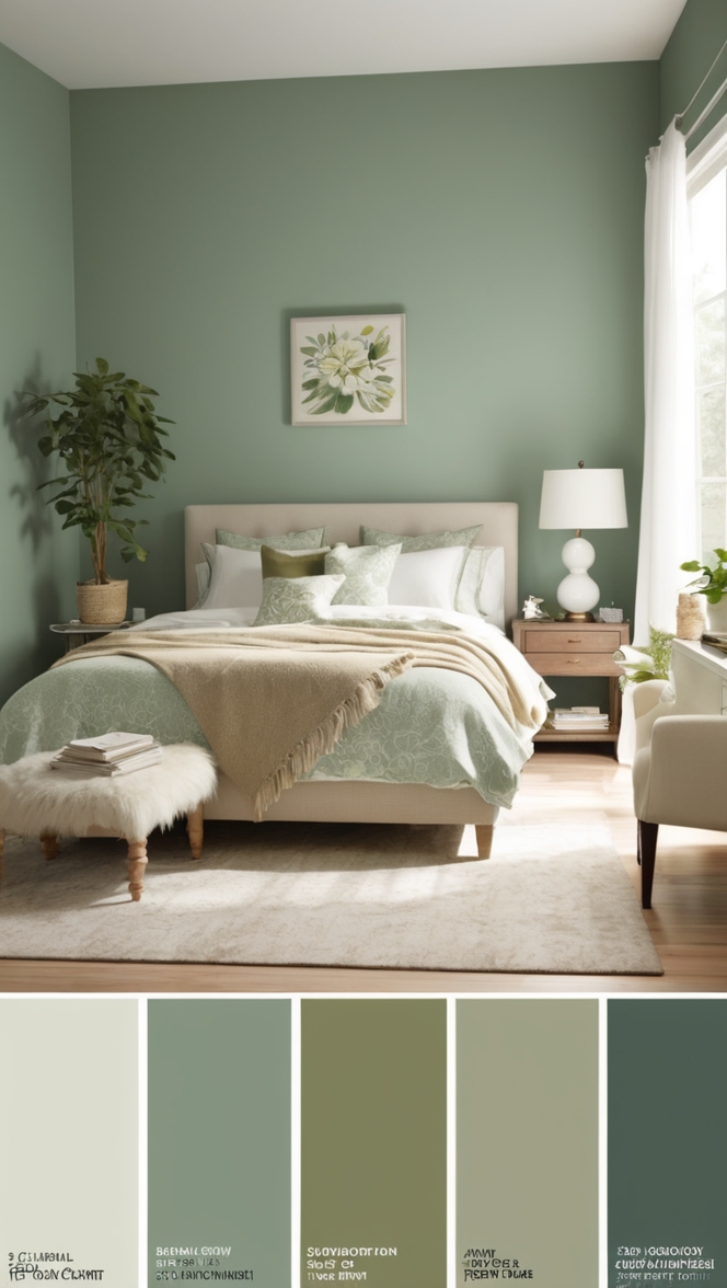 green bedroom decor, moody bedroom design, dark green walls, luxurious bedroom ideas, deep green bedding