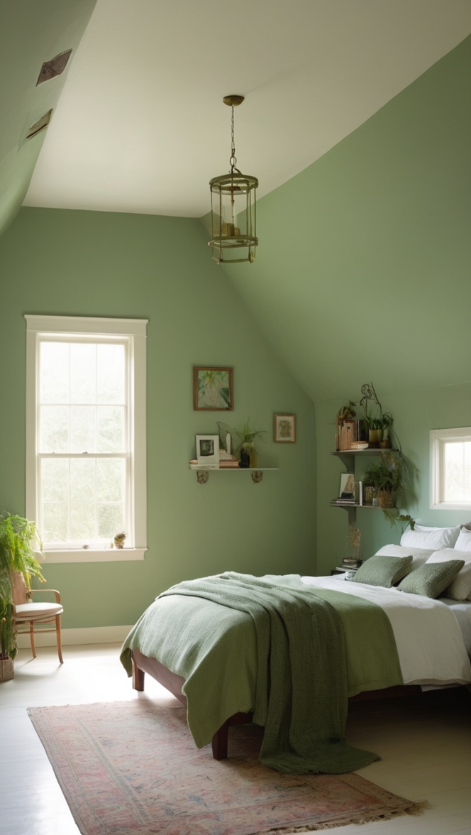 green bedroom decor, moody bedroom design, dark green walls, luxurious bedroom ideas, deep green bedding