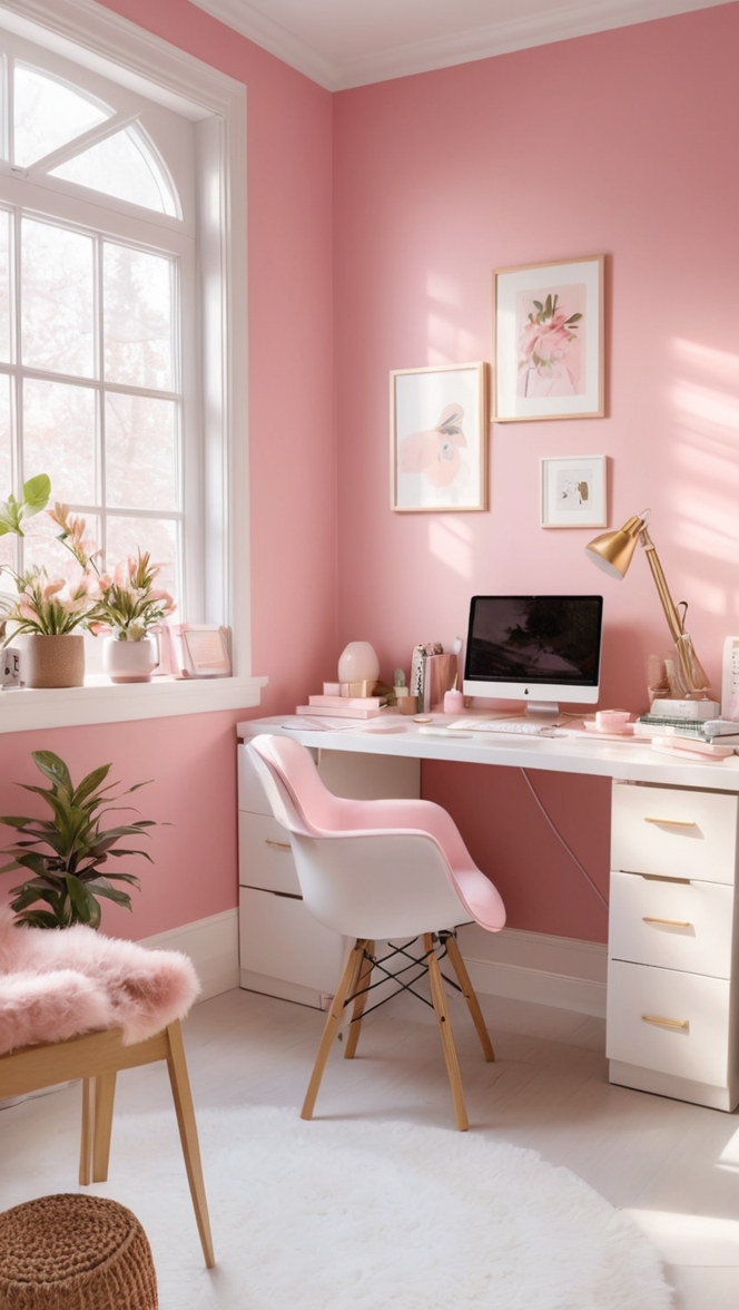 pink office supplies, pink desk chair, pink office decor, pink filing cabinet, pink office accessories