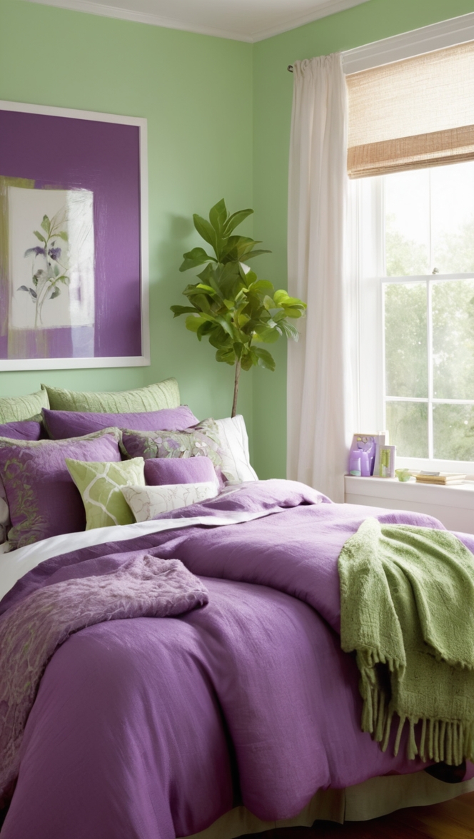 purple and green decor, purple and green paint, purple and green bedding, purple and green curtains, purple and green furniture
