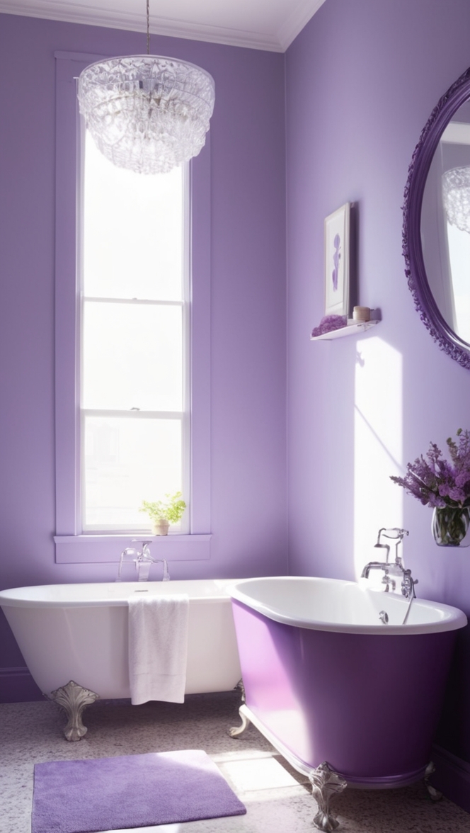 purple bathroom decor, purple bathroom accessories, lavender bathroom ideas, eggplant bathroom design, plum bathroom renovation
