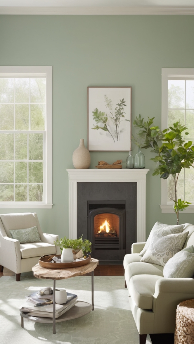 sage green living room decor , sage green paint, green and grey living room, sage green and grey decor, sage green and grey walls