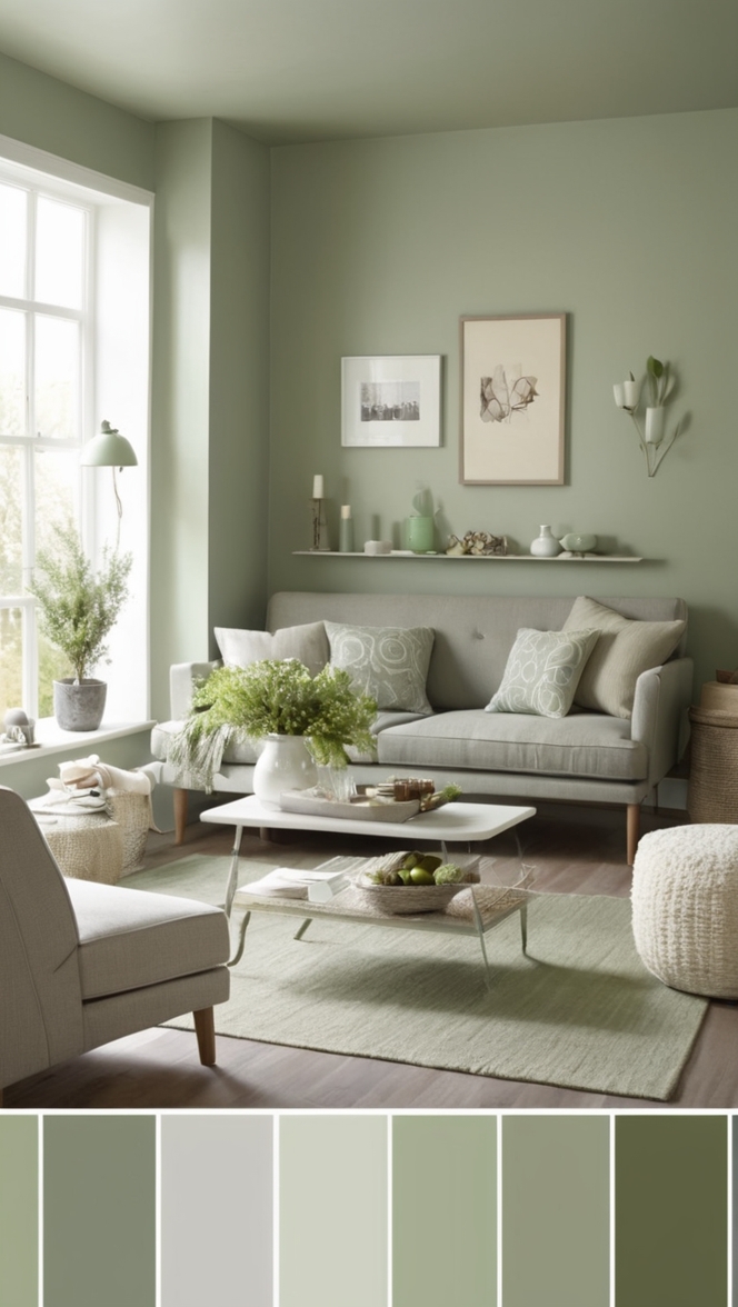 sage green living room decor , sage green paint, green and grey living room, sage green and grey decor, sage green and grey walls