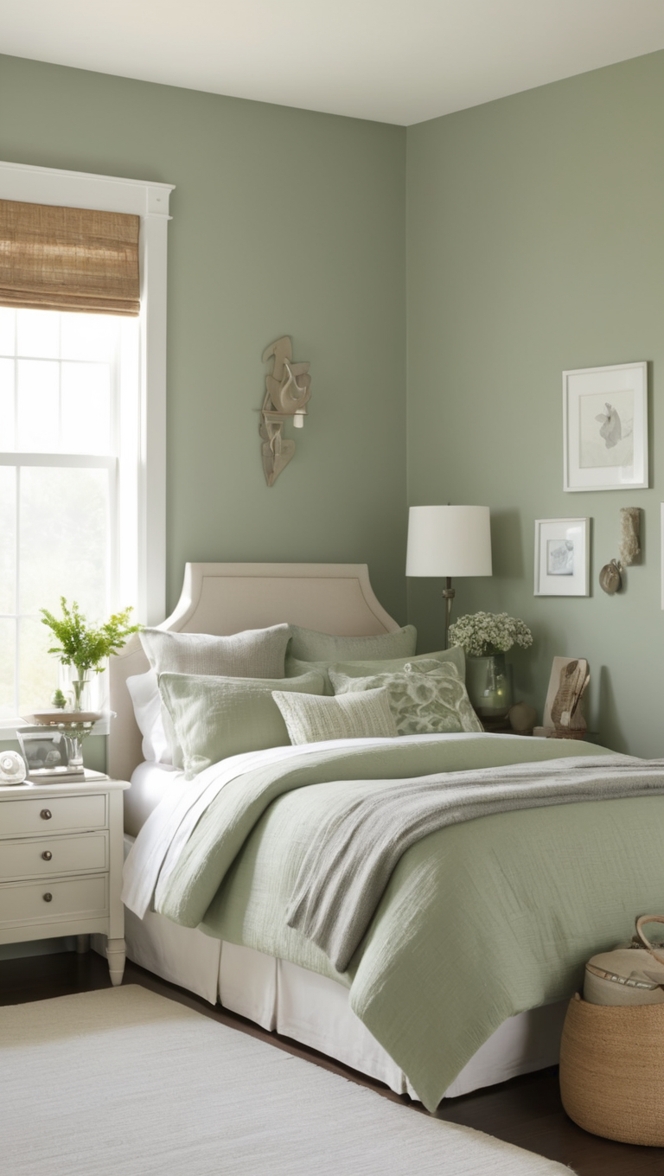 sage green bedroom decor, green and grey bedroom ideas, sage green and grey bedding, grey and sage green bedroom, sage green and grey walls