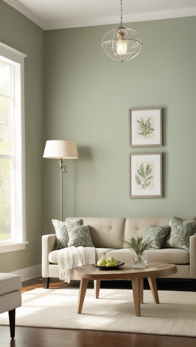 sage green sofa, grey living room decor, sage green walls, grey and sage green, sage green furniture
