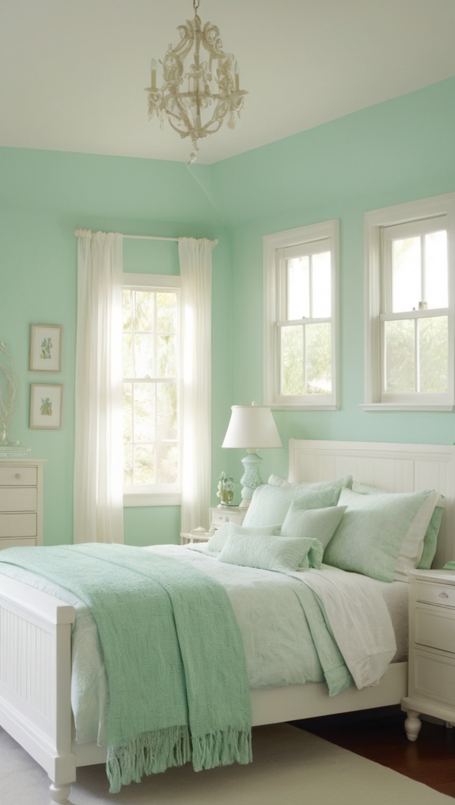seafoam green paint, seafoam green bedding, seafoam green decor, seafoam green curtains, seafoam green walls