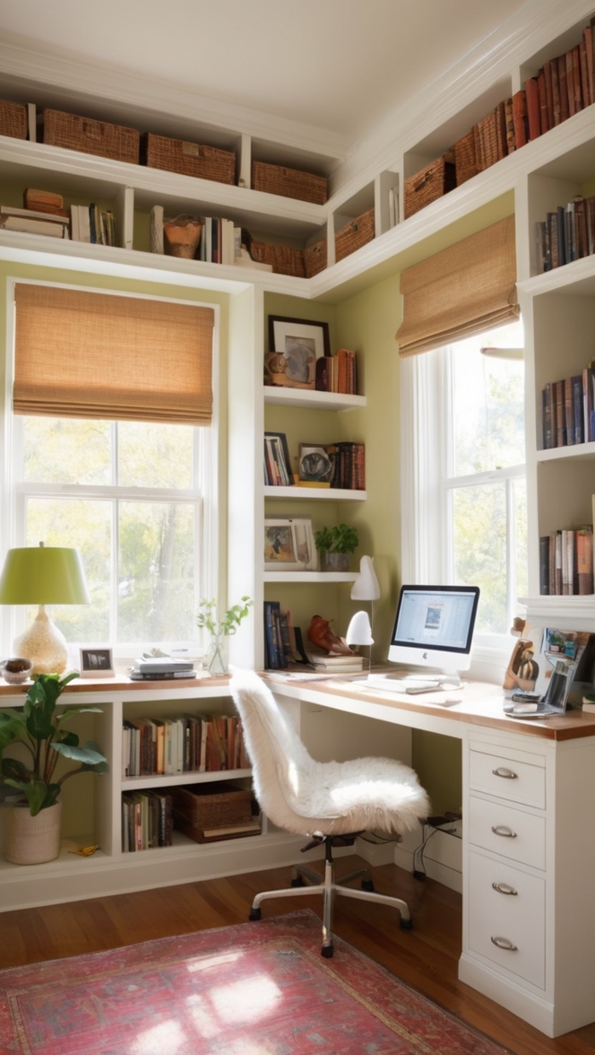 home office design, small office setup, home library furniture, workspace organization, office storage ideas