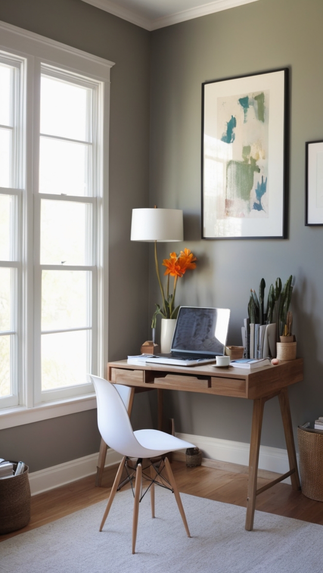 small home office design, modern home office decor, cozy office space, minimalist workspace, stylish work-from-home setup