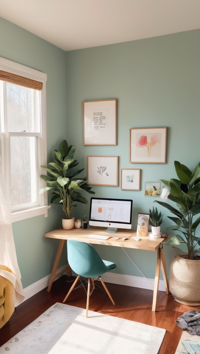 work from home setup, home office design, cozy home workspace, stylish office decor, remote work environment