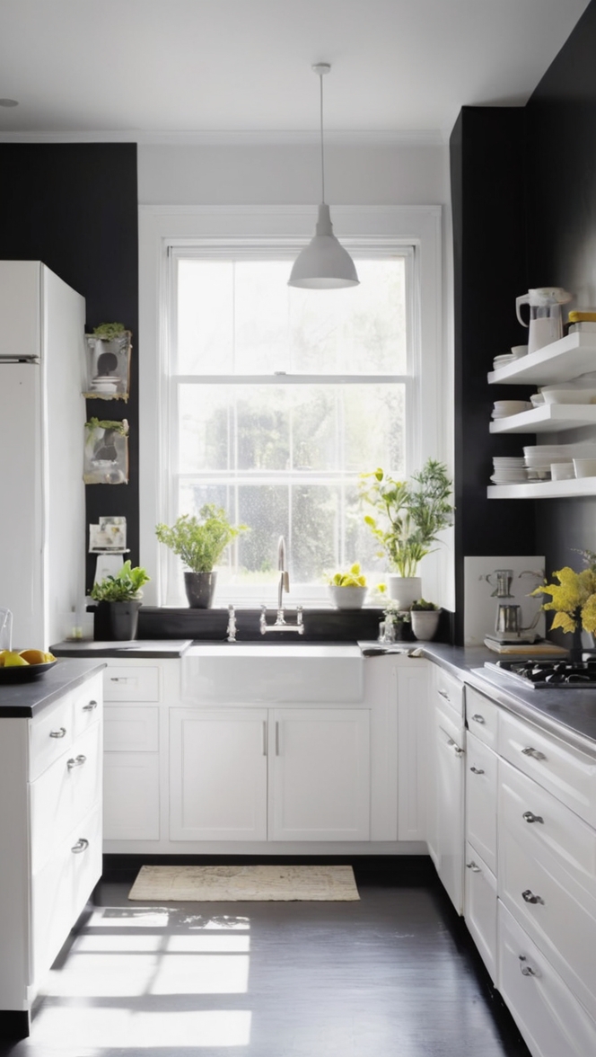 black and white kitchen design, black and white kitchen cabinets, black and white kitchen decor, black and white kitchen tile, black and white kitchen ideas