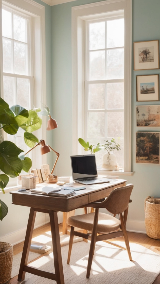 home office decor, vintage office furniture, aesthetic workspace, rustic home office, antique desk