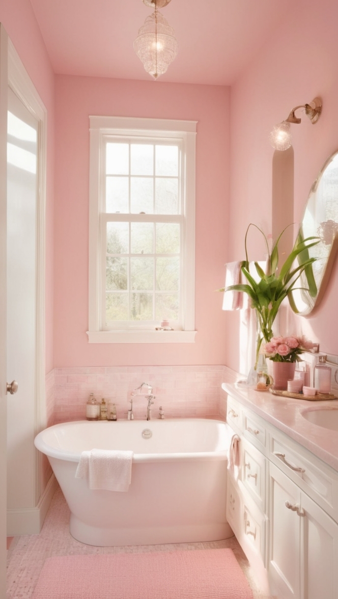 pink bathroom decor, vintage pink bathroom, blush pink tiles, luxurious pink bathrooms, modern pink aesthetic