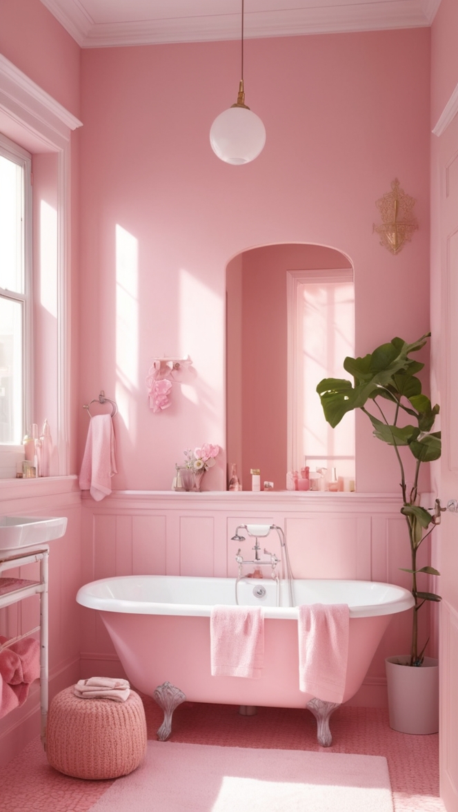 pink bathroom decor, vintage pink bathroom, blush pink tiles, luxurious pink bathrooms, modern pink aesthetic