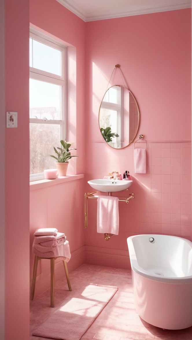 pink bathroom decor, pink bathroom accessories, pink bathroom tiles, vintage pink bathroom, pastel pink bathroom