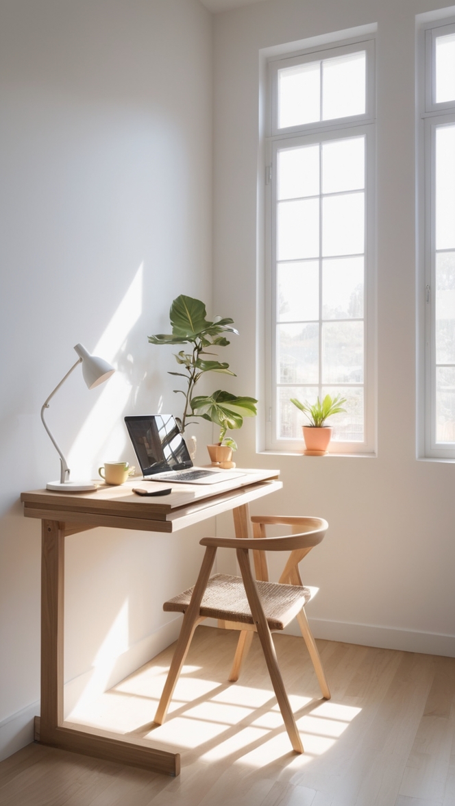 escritorio para home office, mesa minimalista, decoração de escritório em casa, móveis modernos, ambiente de trabalho elegante