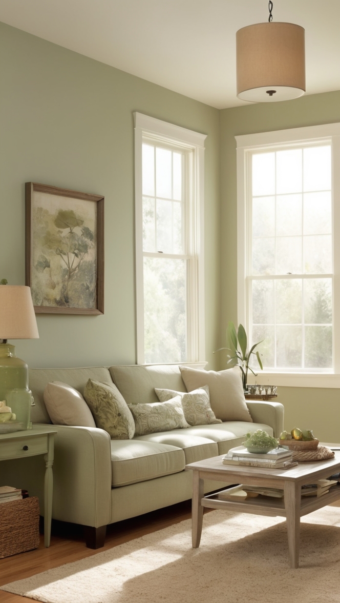 sage green sofa, beige sectional, living room color scheme, neutral decor ideas, modern home design