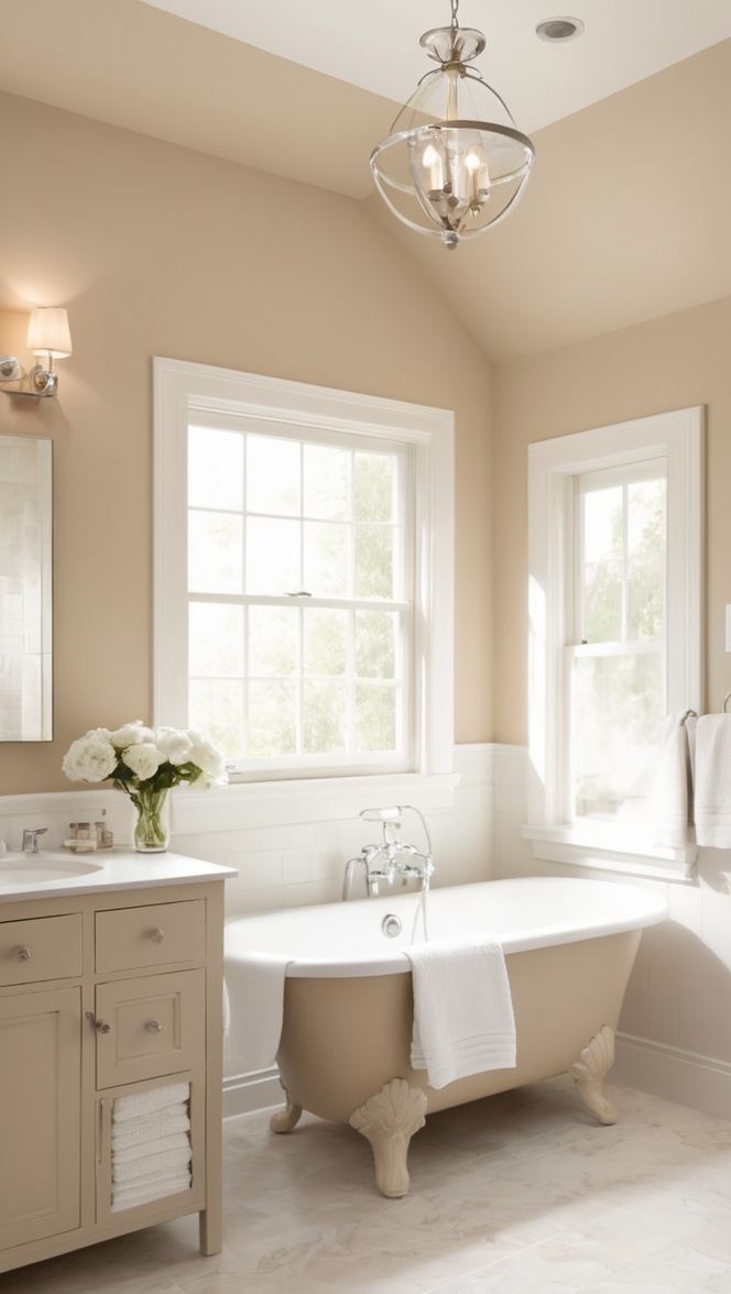 beige bathroom décor, white bathroom tiles, neutral tone bathroom, light colored bathroom, designer bathroom accessories