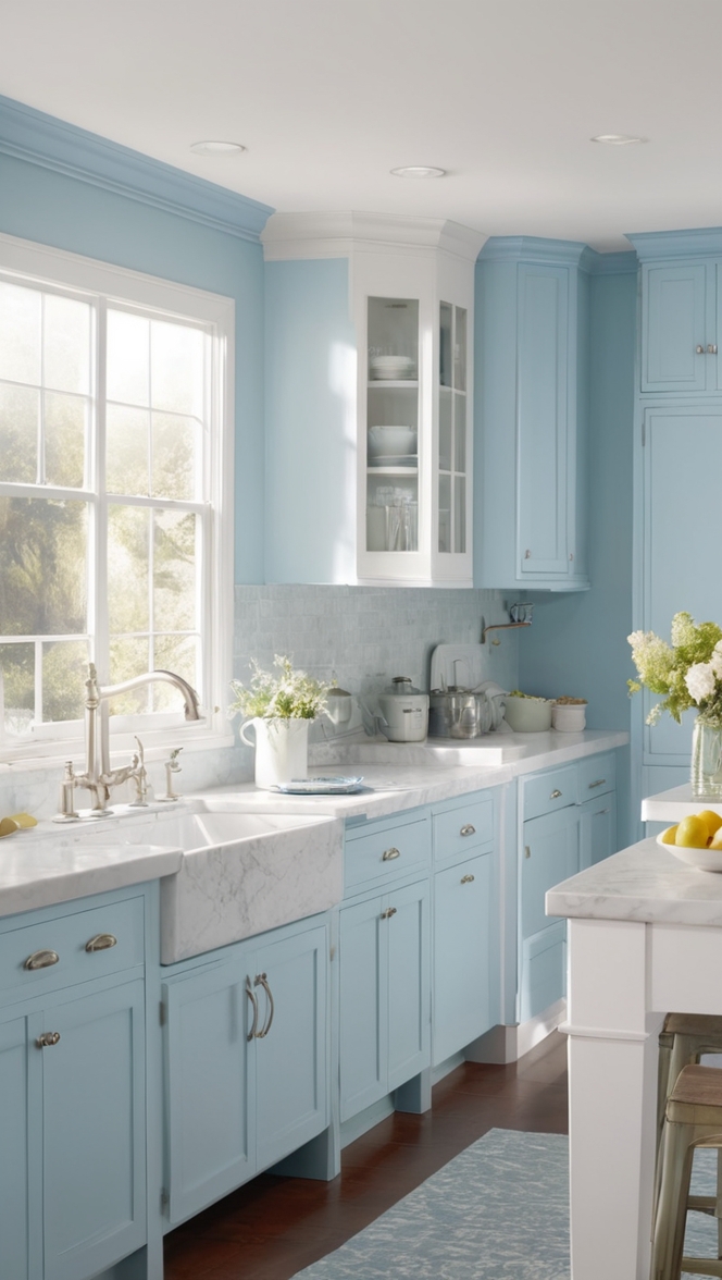 blue kitchen cabinets, white kitchen design, blue and white kitchen decor, modern blue and white kitchen, blue white kitchen ideas