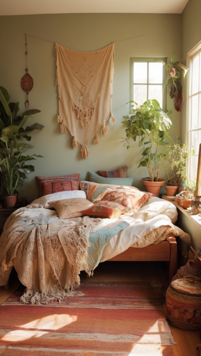 bohemian bedroom decor, bohemian bedroom ideas, earthy bedroom decor, bohemian bedroom furniture, bohemian style bedroom