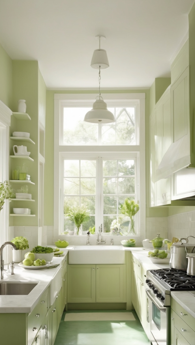 kitchen renovation, green kitchen decor, modern kitchen design, white kitchen cabinets, kitchen remodeling