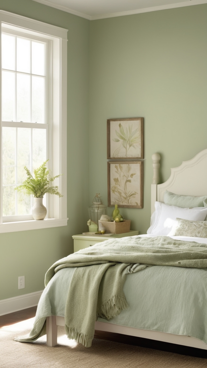 sage green paint, light green bedroom decor, green bedroom ideas, sage green bedding, emerald green bedroom