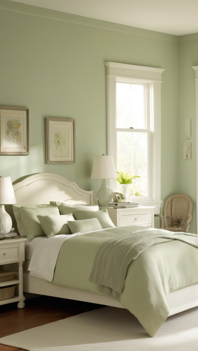 sage green paint, light green bedroom decor, green bedroom ideas, sage green bedding, emerald green bedroom