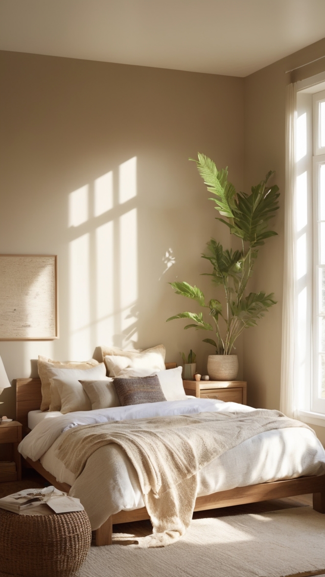 earthy bedroom decor, organic bedding, eco-friendly furniture, sustainable home accessories, natural textiles