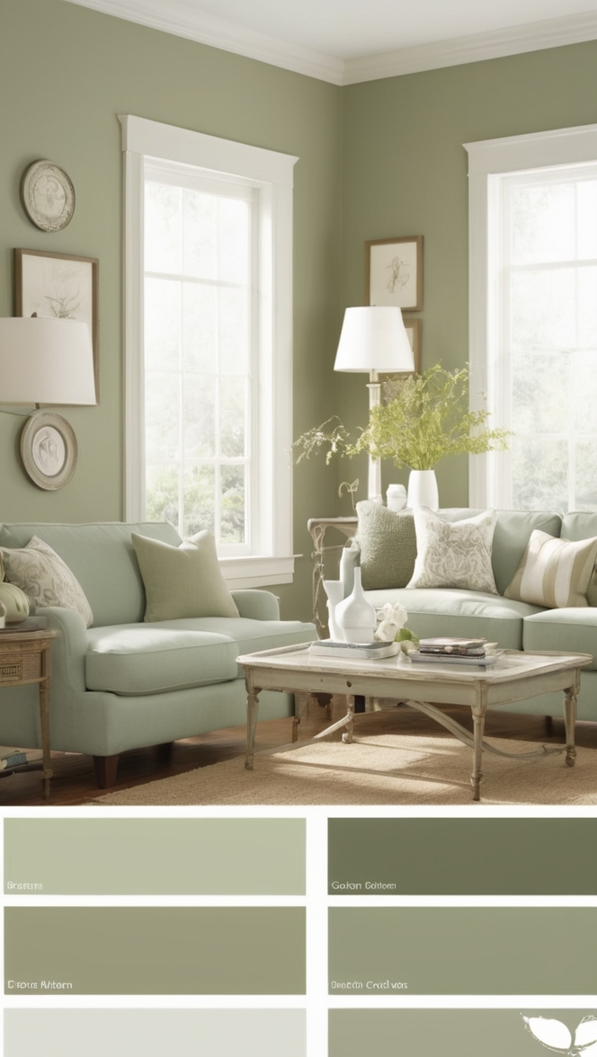 sage green sofa,
white living room decor,
modern sage green furniture,
elegant white and green interior,
sage green accent wall