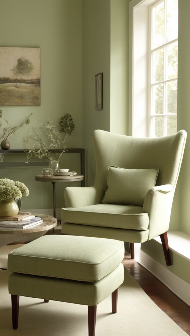 sage green accent chair, upholstered green chair, sage green velvet chair, modern green armchair, contemporary green living room chair