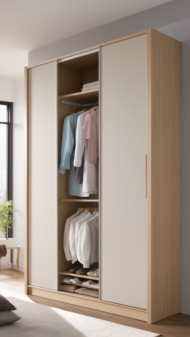 sliding wardrobe doors, custom-built cedar wardrobe, modern wardrobe design, wardrobe with mirror doors, bespoke walk-in closet