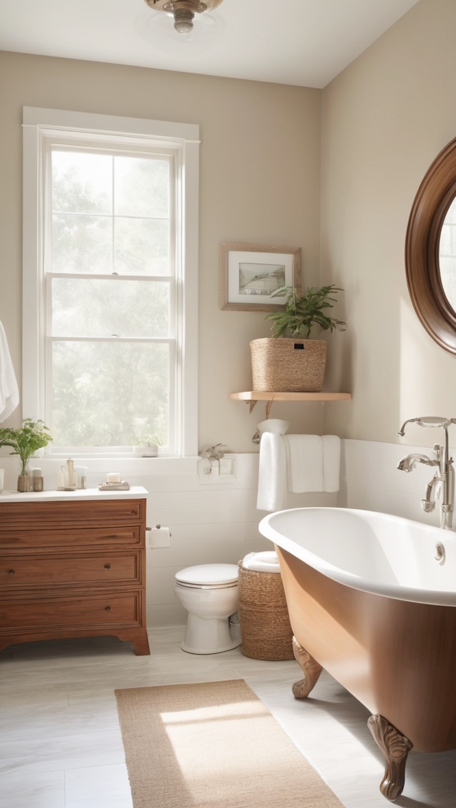 white bathroom decor, wooden bathroom accessories, modern white bathroom, rustic wood vanity, minimalist wooden accents